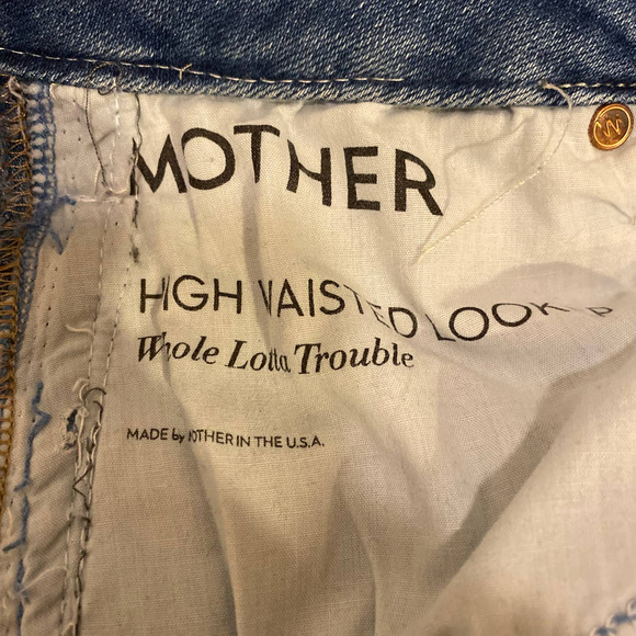 MOTHER Denim High Waisted Looker Jeans, Distressed Ripped Light Blue Wash, 25 - Picture 8 of 10